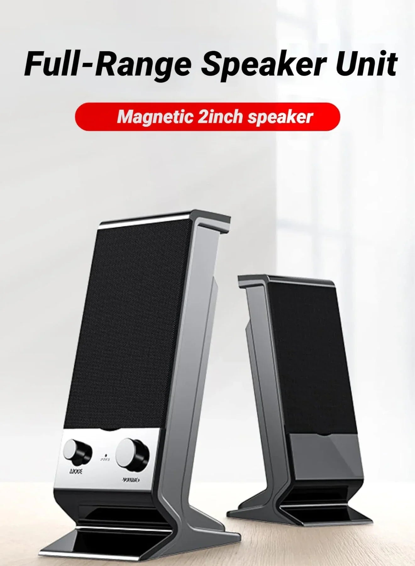 Compact USB Laptop Speakers with Volume Control (Black)-1