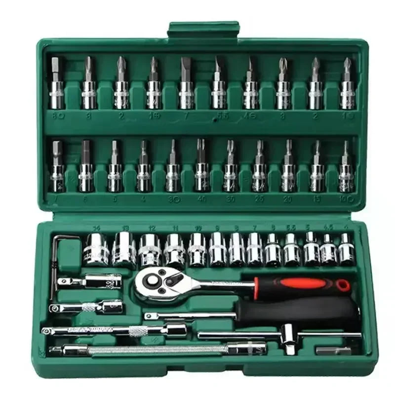 NNEOBA 46 Piece Multi Purpose Tool Kit Comprehensive Hand Tool Set Green