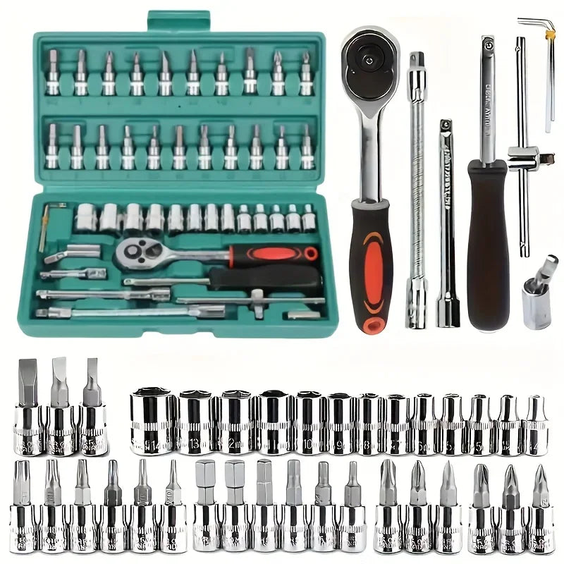 NNEOBA 46 Piece Multi Purpose Tool Kit Comprehensive Hand Tool Set Green