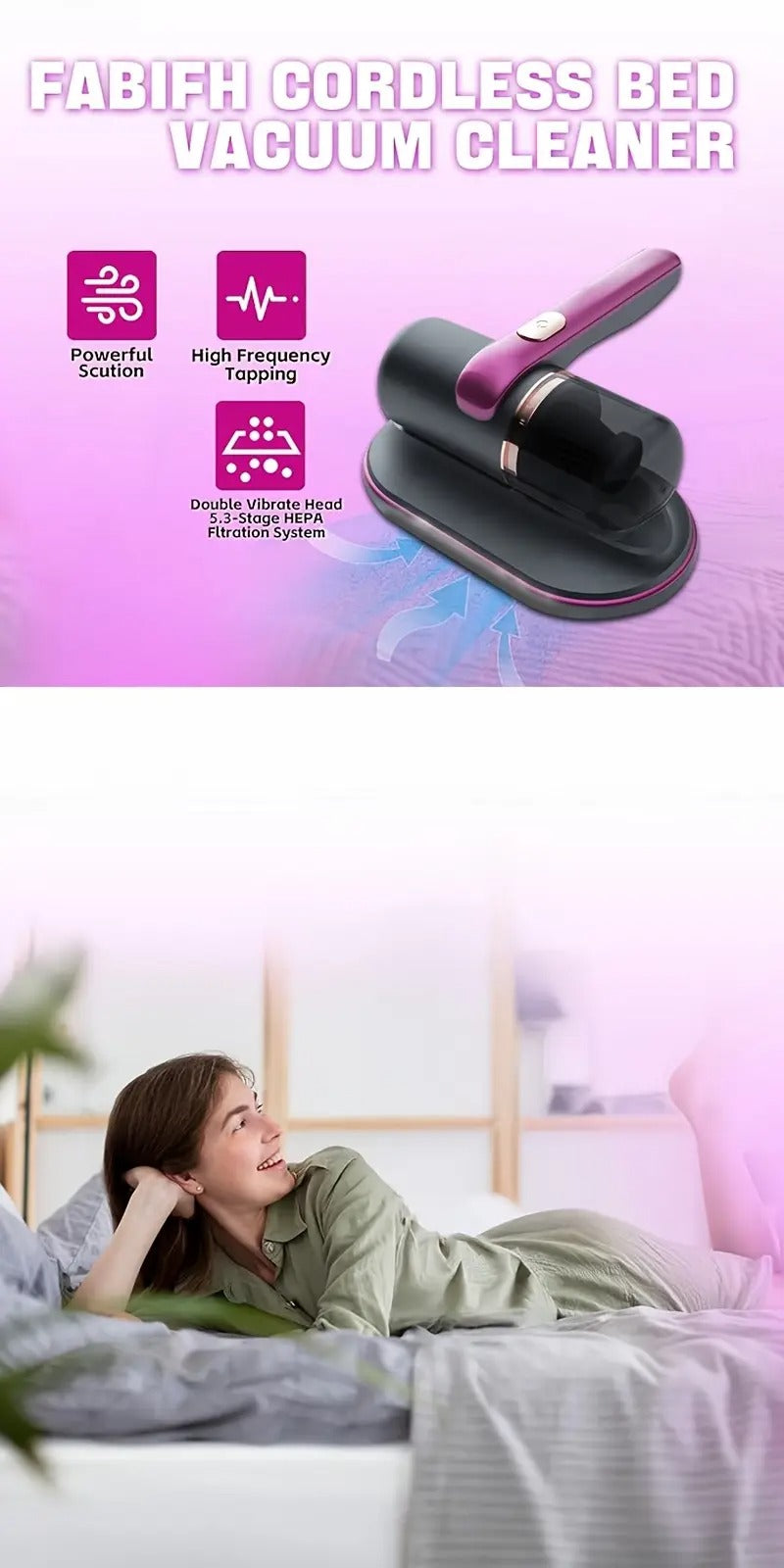NNETM Handheld Cordless Mattress Vacuum Cleaner
